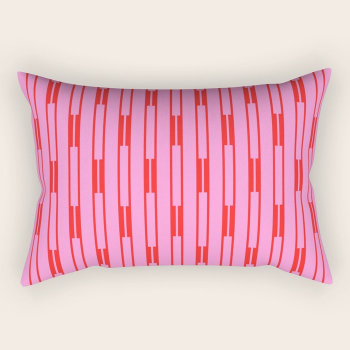 Bright Geo Chain Block Stripe Vertical Pattern Preppy Pink and Red Rectangular Pillow Gallery Image 1