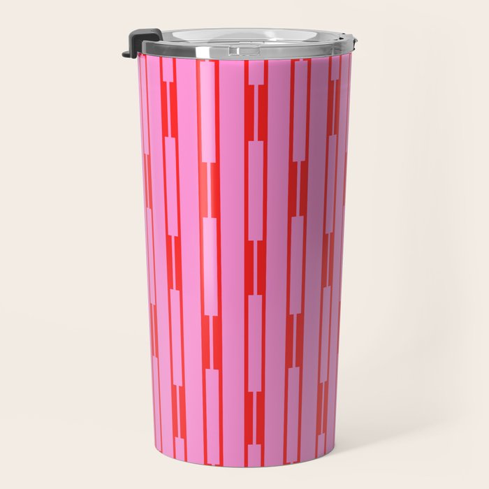 Bright Geo Chain Block Stripe Vertical Pattern Preppy Pink and Red Travel Mug Gallery Image 3