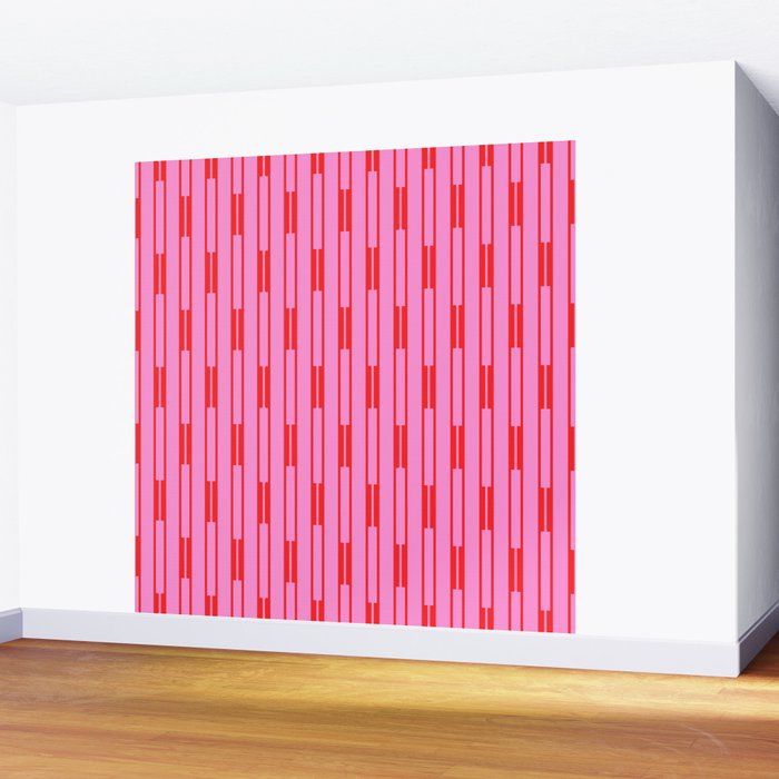 Bright Geo Chain Block Stripe Vertical Pattern Preppy Pink and Red Wall Mural Gallery Image 2