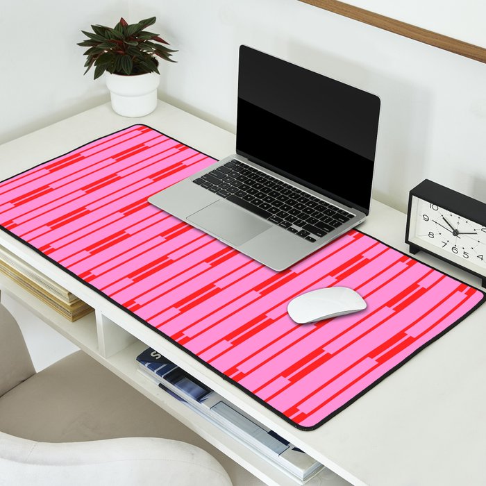 Bright Geo Chain Block Stripe Vertical Pattern Preppy Pink and Red Desk Mat Gallery Image 2