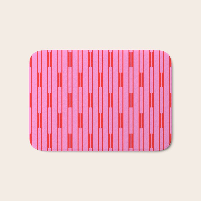 Bright Geo Chain Block Stripe Vertical Pattern Preppy Pink and Red Bath Mat Gallery Image 1