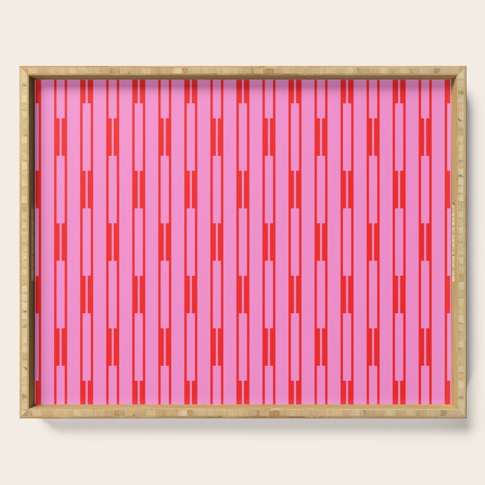 Bright Geo Chain Block Stripe Vertical Pattern Preppy Pink and Red Serving Tray Gallery Image 1