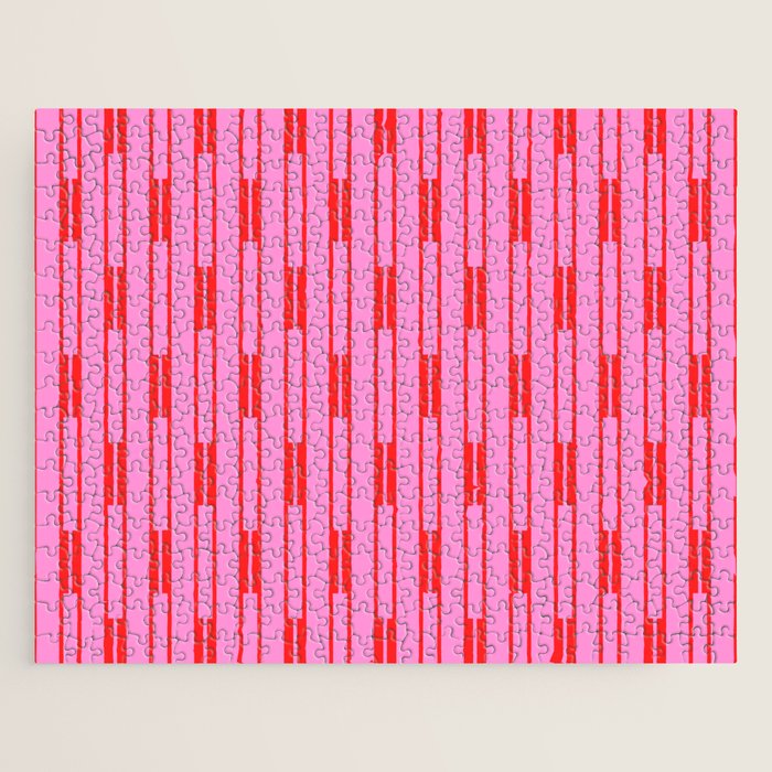 Bright Geo Chain Block Stripe Vertical Pattern Preppy Pink and Red Jigsaw Puzzle Gallery Image 1