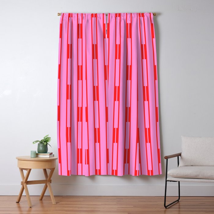 Bright Geo Chain Block Stripe Vertical Pattern Preppy Pink and Red Window Curtain Gallery Image 5