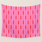 Bright Geo Chain Block Stripe Vertical Pattern Preppy Pink and Red Wall Tapestry Gallery Image 4