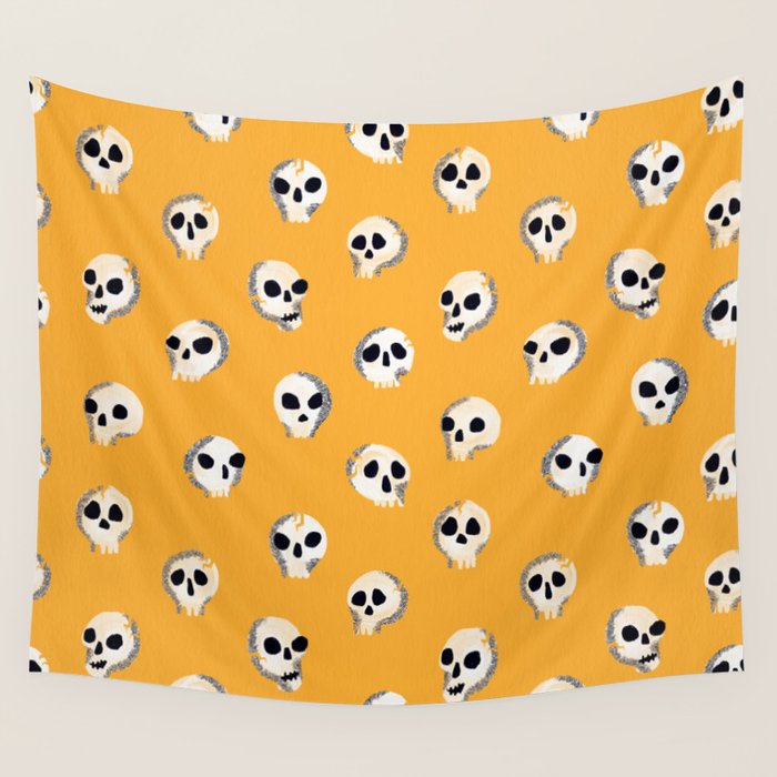 Spooky Skulls - Marigold Wall Tapestry Gallery Image 1