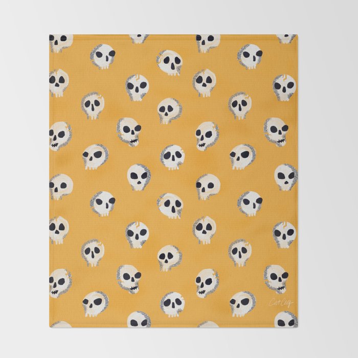 Spooky Skulls - Marigold Throw Blanket Gallery Image 2