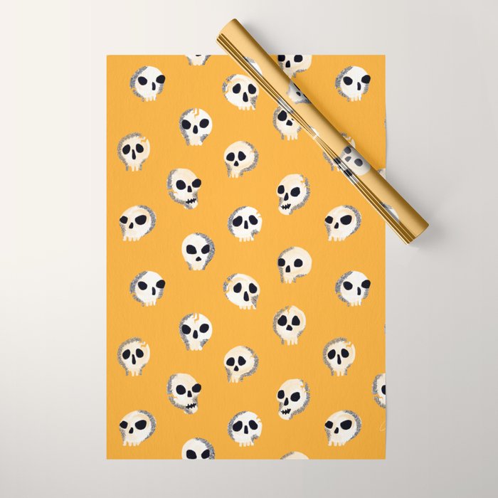 Spooky Skulls - Marigold Wrapping Paper Gallery Image 1
