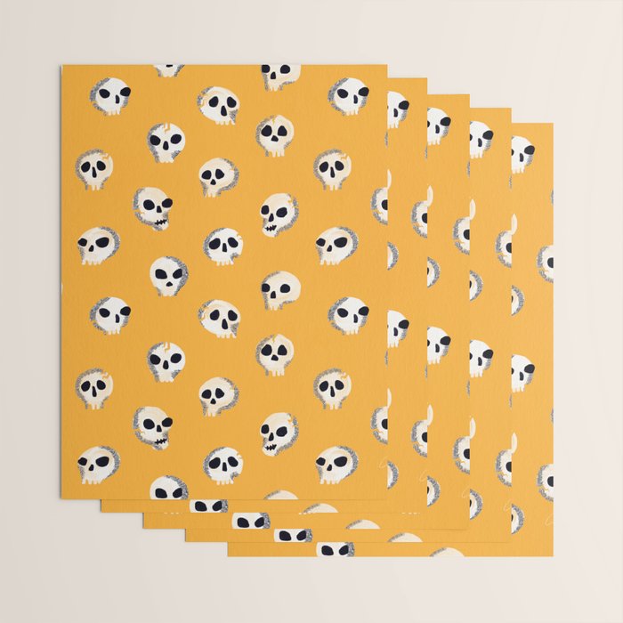 Spooky Skulls - Marigold Wrapping Paper Gallery Image 3