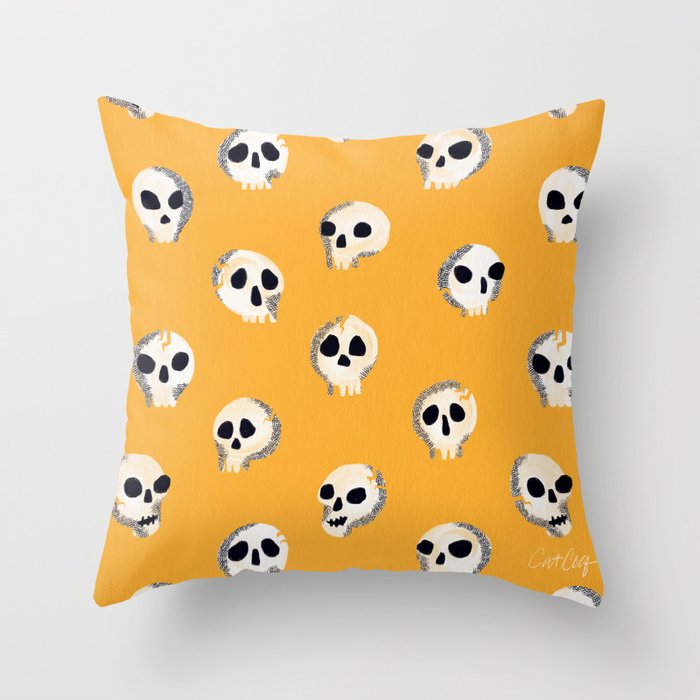 Spooky Skulls - Marigold Throw Pillow Gallery Image 6