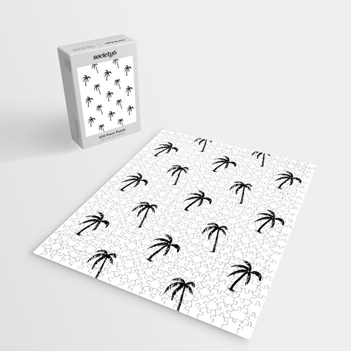 Black and white tropical palm tree pattern Jigsaw Puzzle Gallery Image 2