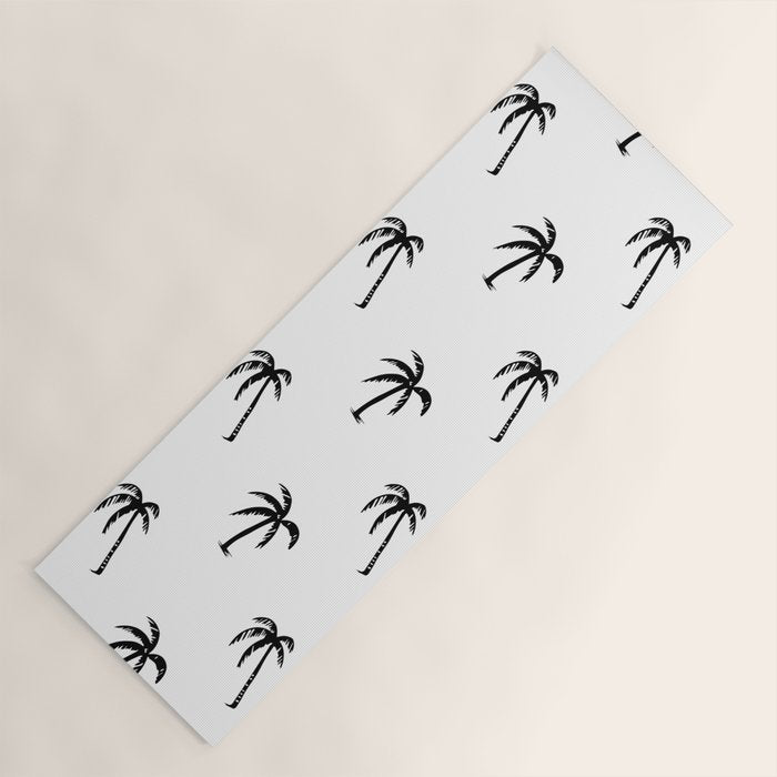 Black and white tropical palm tree pattern Yoga Mat Gallery Image 1