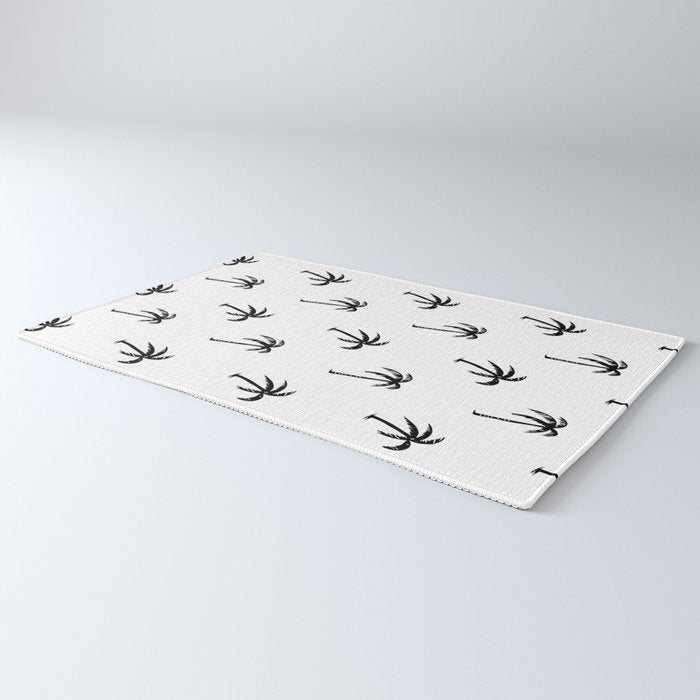 Black and white tropical palm tree pattern Rug Gallery Image 3