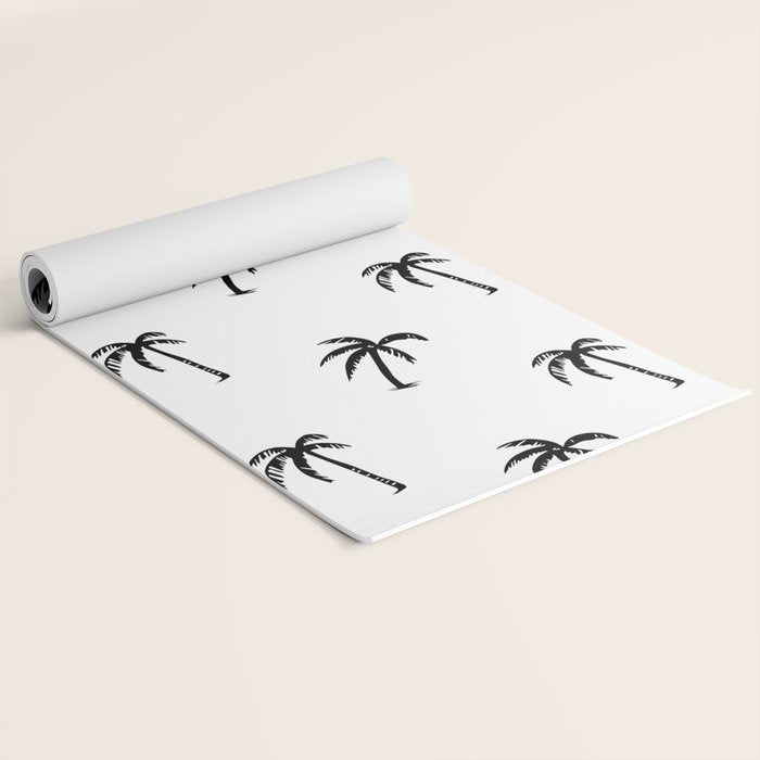 Black and white tropical palm tree pattern Yoga Mat Gallery Image 2