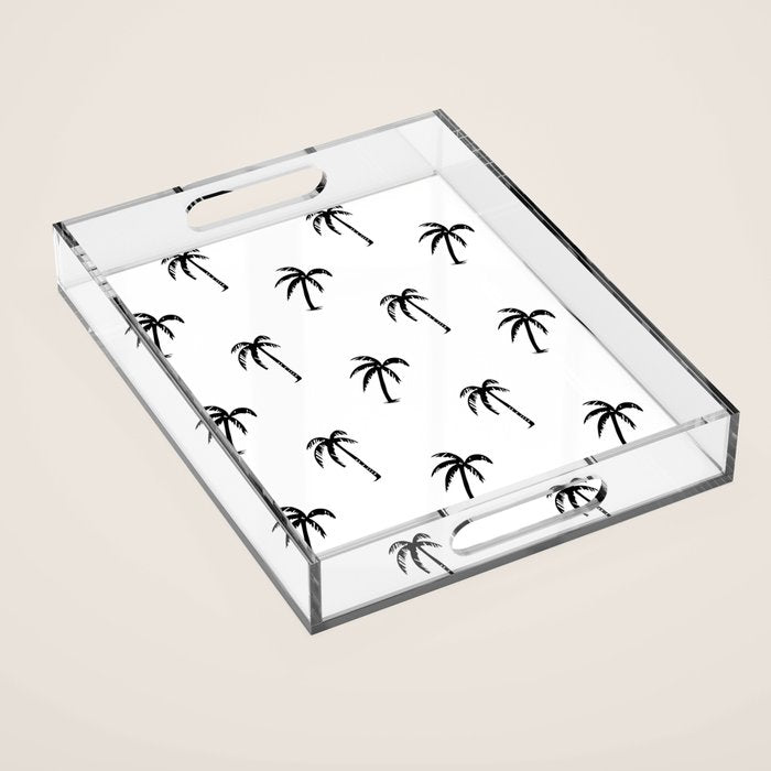 Black and white tropical palm tree pattern Acrylic Tray Gallery Image 1
