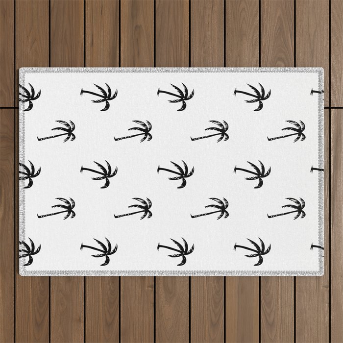 Black and white tropical palm tree pattern Outdoor Rug Gallery Image 1