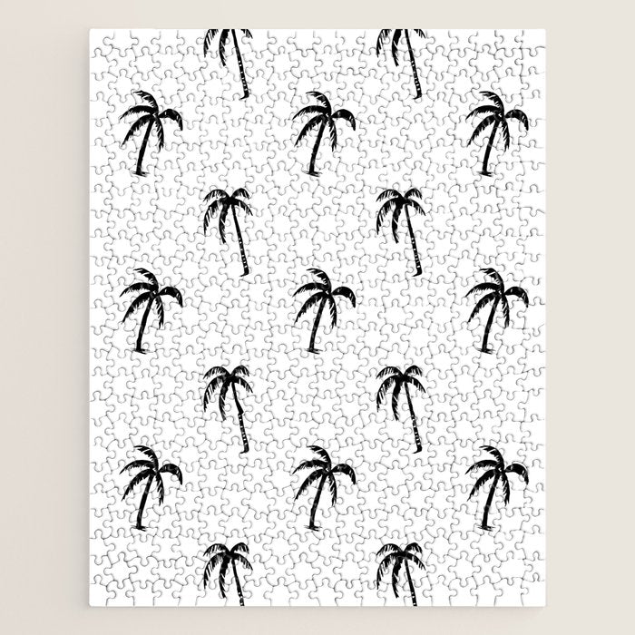 Black and white tropical palm tree pattern Jigsaw Puzzle Gallery Image 1