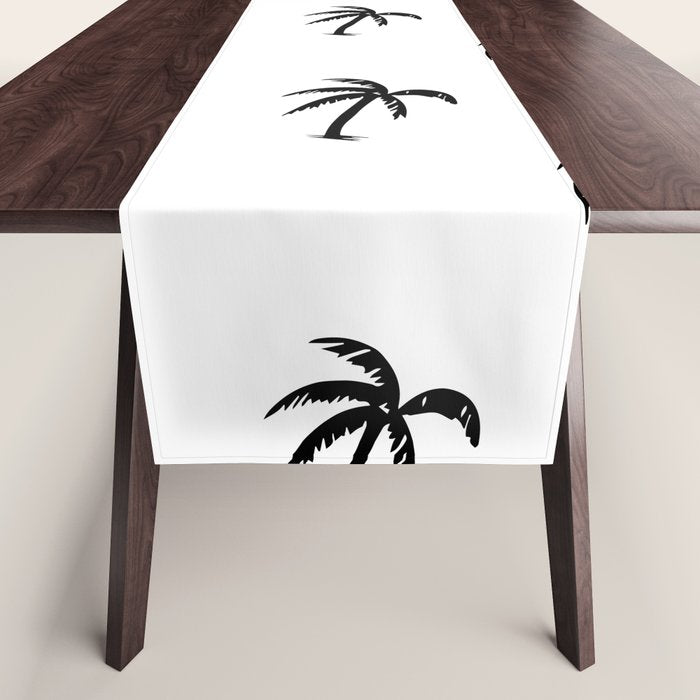Black and white tropical palm tree pattern Table Runner Gallery Image 1