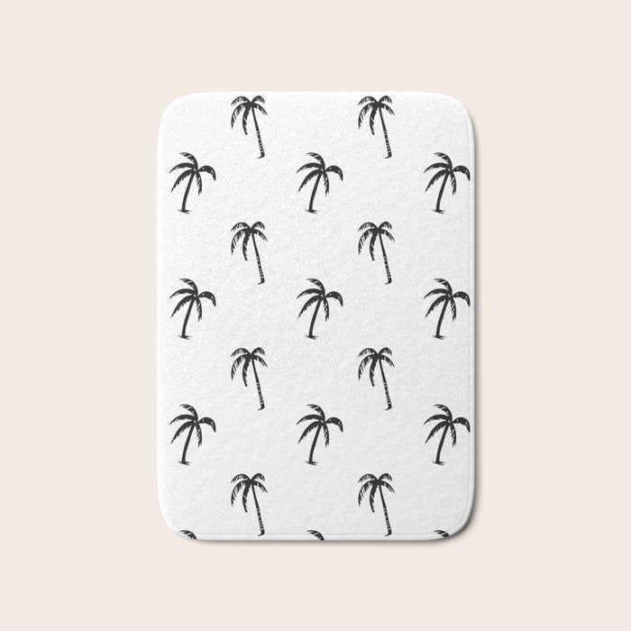 Black and white tropical palm tree pattern Bath Mat Gallery Image 1