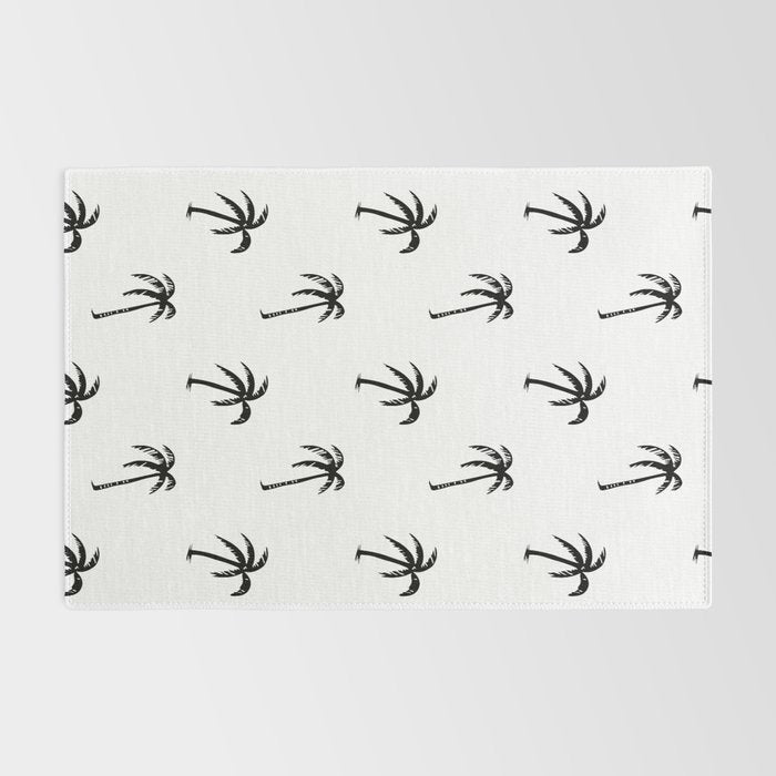 Black and white tropical palm tree pattern Rug Gallery Image 2
