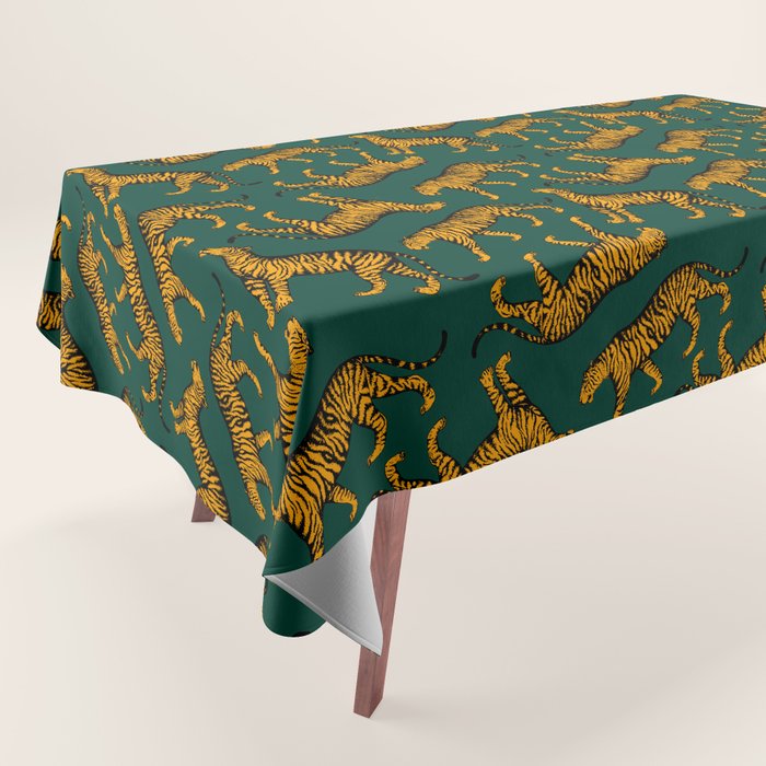 Tigers (Dark Green and Marigold) Tablecloth Gallery Image 1