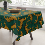 Tigers (Dark Green and Marigold) Tablecloth Gallery Image 3