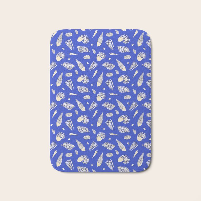 Vintage blue sea shell summer art pattern Bath Mat Gallery Image 1
