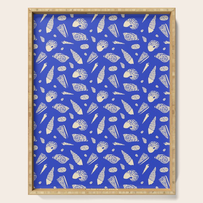 Vintage blue sea shell summer art pattern Serving Tray Gallery Image 1