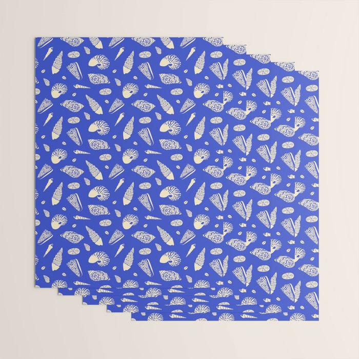 Vintage blue sea shell summer art pattern Wrapping Paper Gallery Image 3
