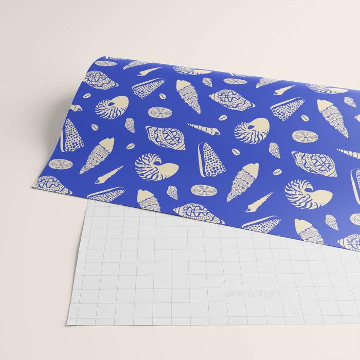 Vintage blue sea shell summer art pattern Wrapping Paper Gallery Image 2