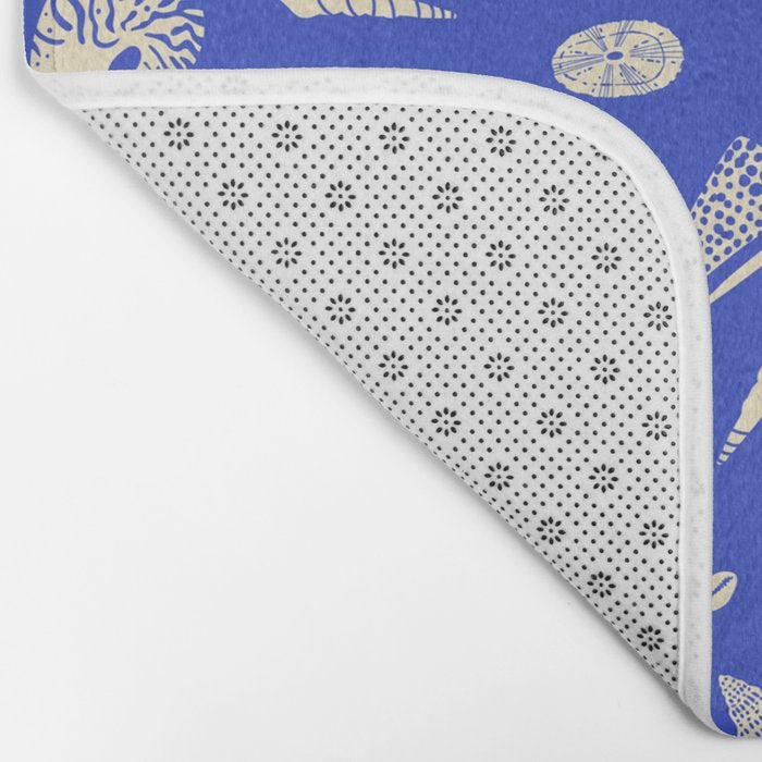 Vintage blue sea shell summer art pattern Bath Mat Gallery Image 2
