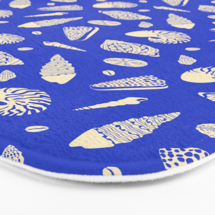 Vintage blue sea shell summer art pattern Bath Mat Gallery Image 3
