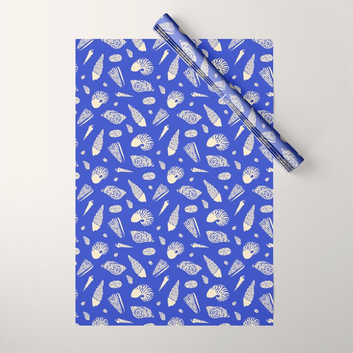Vintage blue sea shell summer art pattern Wrapping Paper Gallery Image 1