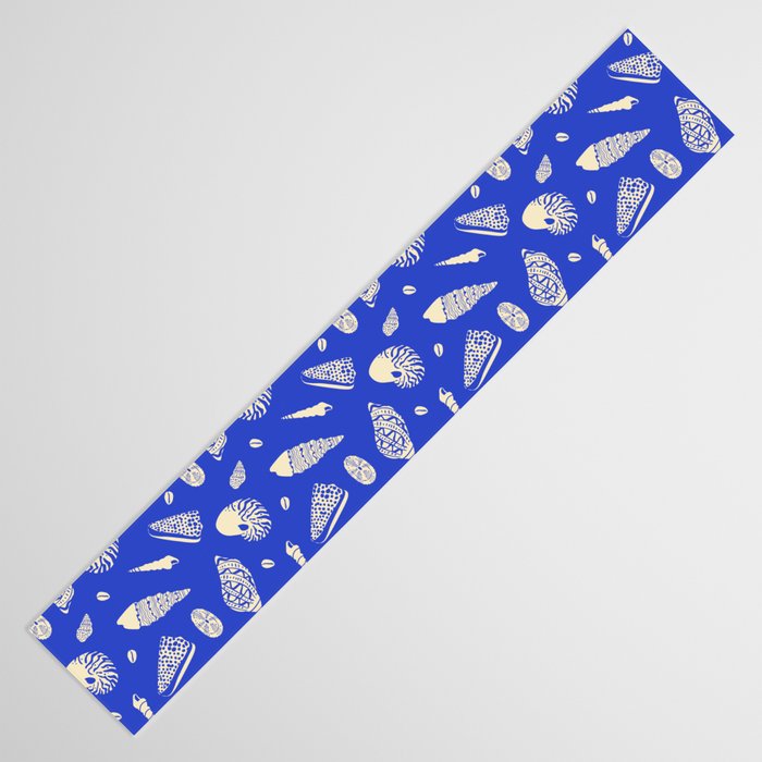Vintage blue sea shell summer art pattern Table Runner Gallery Image 3