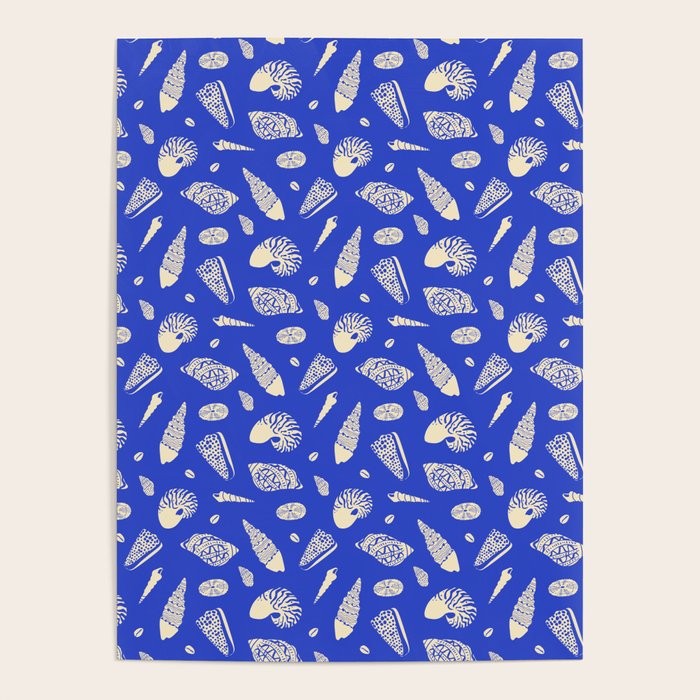 Vintage blue sea shell summer art pattern Poster Gallery Image 1
