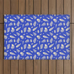 Vintage blue sea shell summer art pattern Outdoor Rug Gallery Image 1