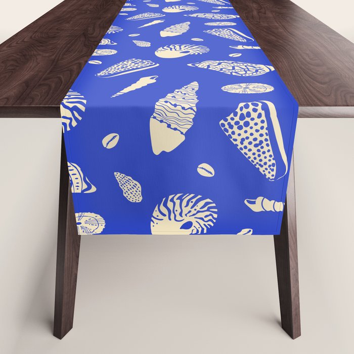 Vintage blue sea shell summer art pattern Table Runner Gallery Image 1