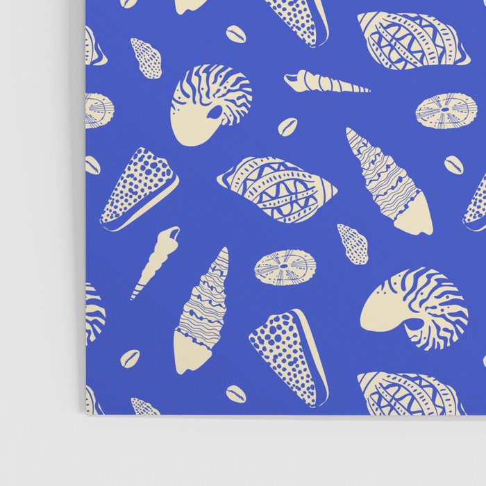 Vintage blue sea shell summer art pattern Poster Gallery Image 3