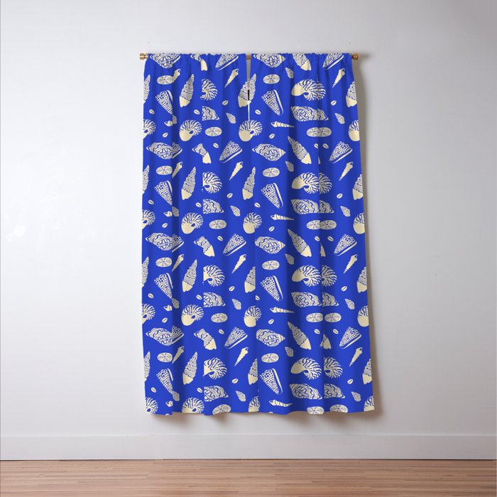 Vintage blue sea shell summer art pattern Window Curtain Gallery Image 3