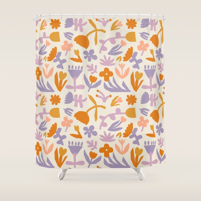 Vintage abstract flower art pattern Shower Curtain Gallery Image 1