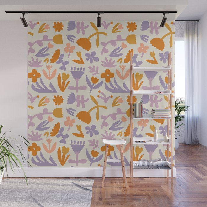 Vintage abstract flower art pattern Wall Mural Gallery Image 1