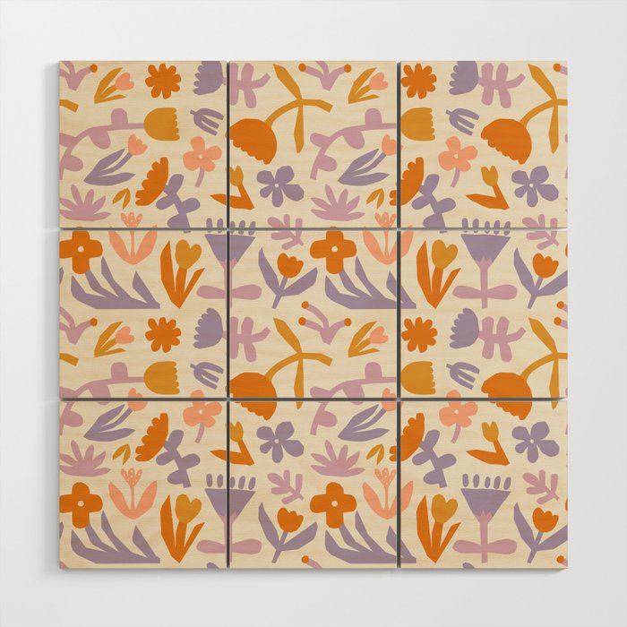 Vintage abstract flower art pattern Wood Wall Art Gallery Image 1