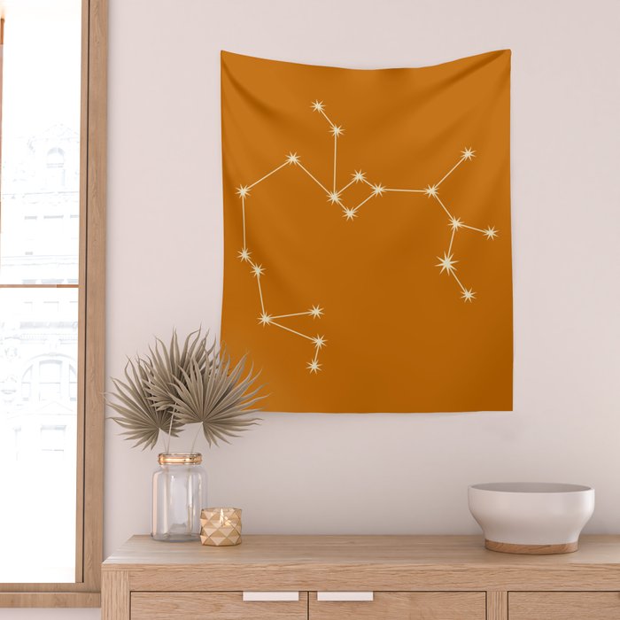 Sagittarius Zodiac Star Constellation Line Art Orange Wall Tapestry Gallery Image 2