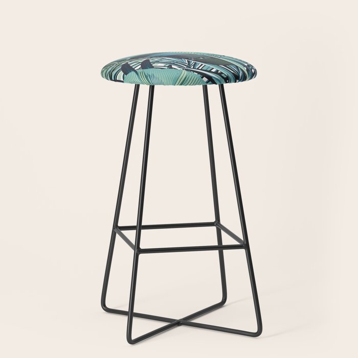 Tropical, Palm Trees, Green and Blue, Abstract Stool Gallery Image 1
