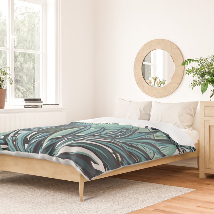 Tropical, Palm Trees, Green and Blue, Abstract Duvet Cover Gallery Image 2