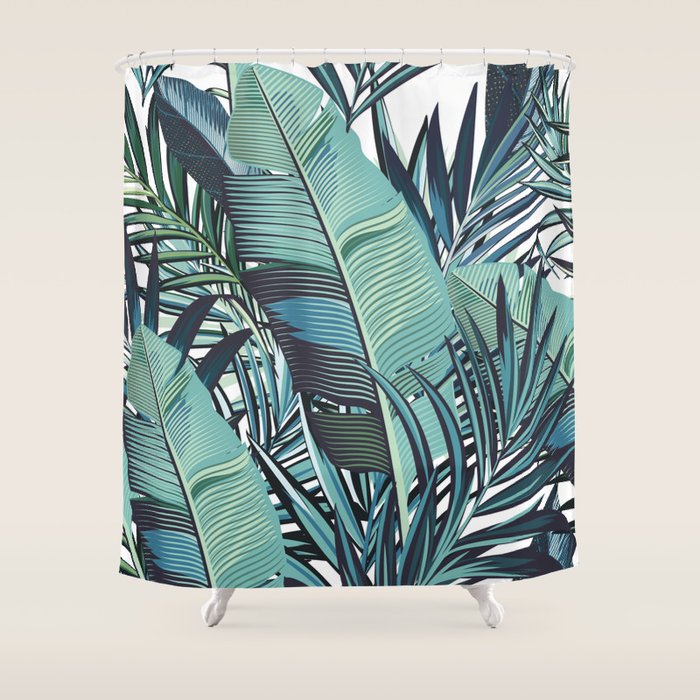 Tropical, Palm Trees, Green and Blue, Abstract Shower Curtain Gallery Image 1