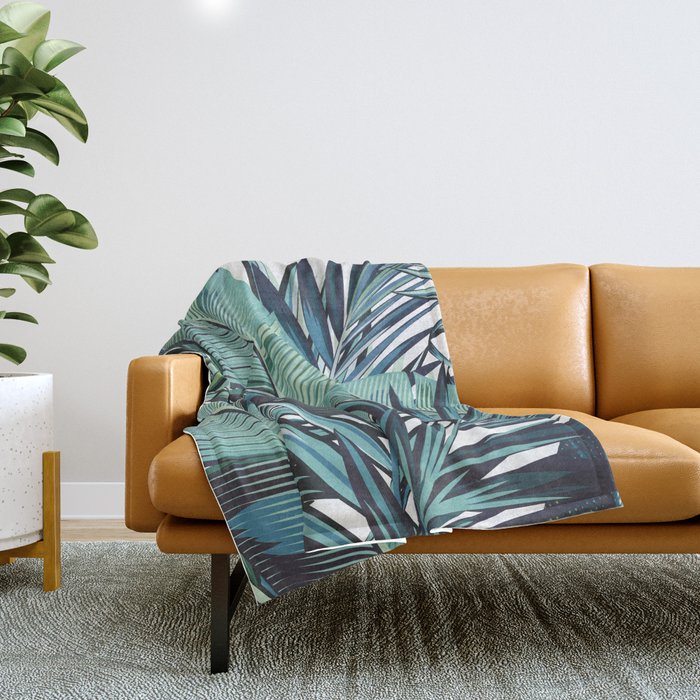Tropical, Palm Trees, Green and Blue, Abstract Throw Blanket Gallery Image 1