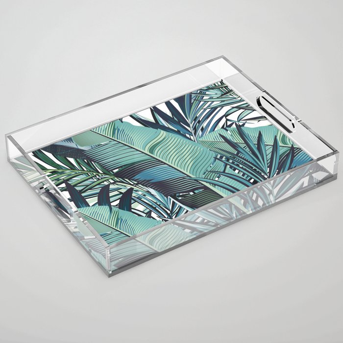 Tropical, Palm Trees, Green and Blue, Abstract Acrylic Tray Gallery Image 1