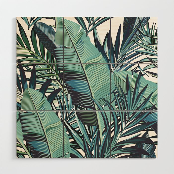 Tropical, Palm Trees, Green and Blue, Abstract Wood Wall Art Gallery Image 1