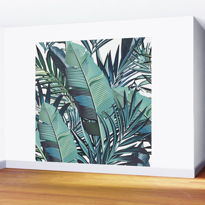 Tropical, Palm Trees, Green and Blue, Abstract Wall Mural Gallery Image 2